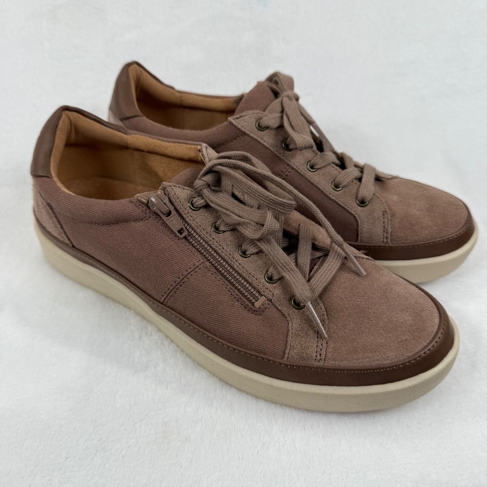 Vionic Relax Lace Up Sneaker Women's Brown‎ Leather Accent Casual Shoes 9.5